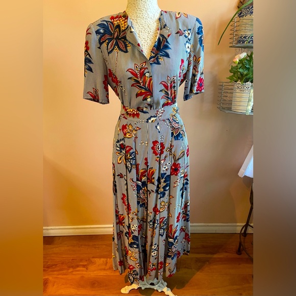 West German 2 Piece Floral Print 'Portara' Pleated Midi Skirt & Blouse Set - Picture 1 of 16